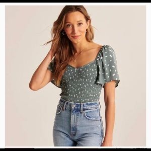 Abercrombie & Fitch Smocked Flutter Sleeve Top